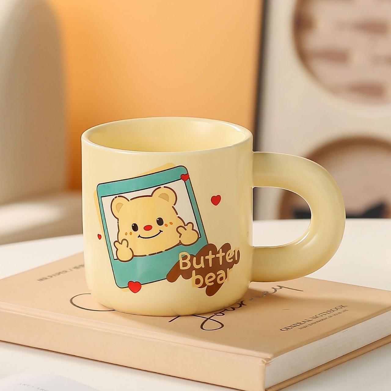 Cute Cream Bear Ceramic Cup High Appearance Level Mug  Large Capacity Milk Coffee Cup Home Dormitory Breakfast Cup 430ml