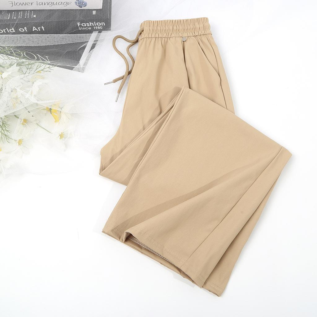 Women's High Rise Wide Leg Pants Straight Leg Cargo Pants Thin Quick Dry Solid Drawstring Casual Summer Trousers