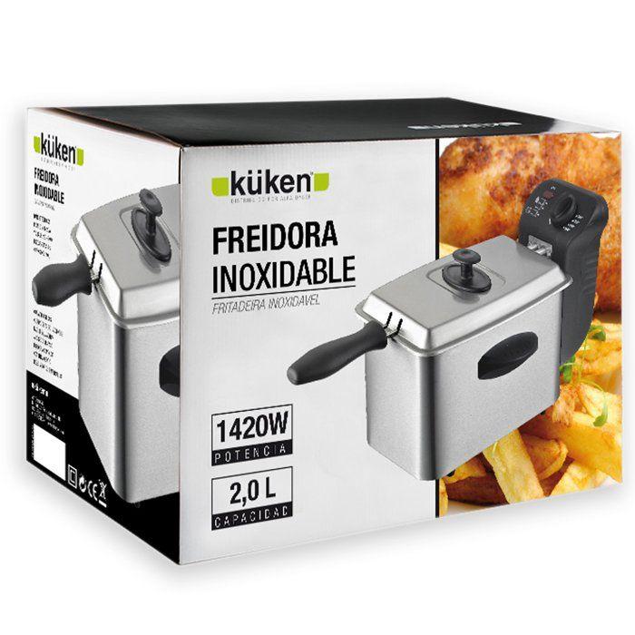 Friteuse en acier inoxydable - KÜKEN - 2 l - 1300 W - Régulateur de température 120°-190°C - Intérieur démontable