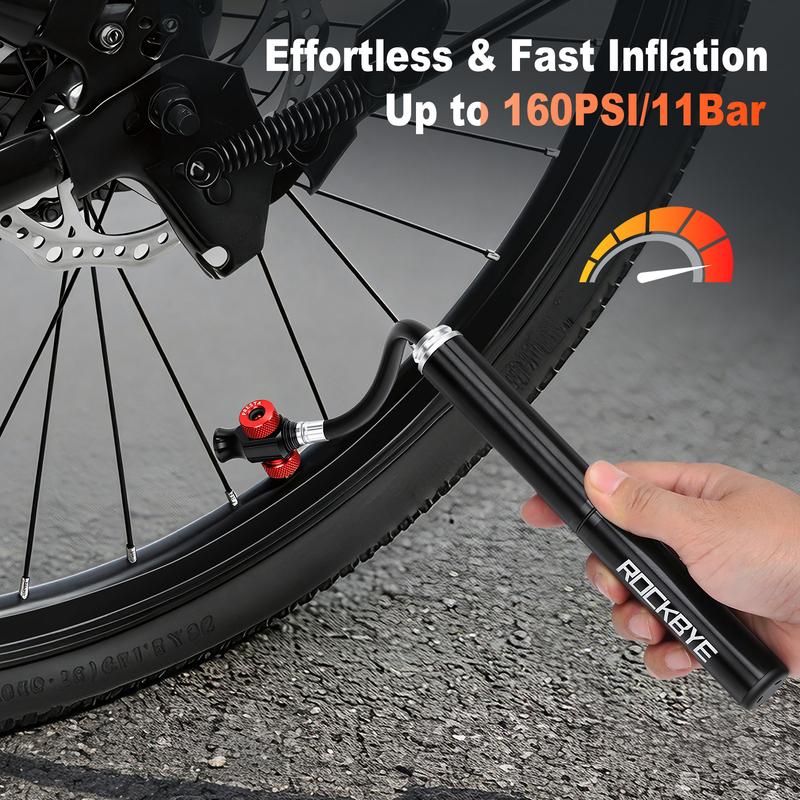 Dual Modes Bike Inflator Mini Bicycle Manual Hand Pump & Dual-Head Valve CO2 Cartridge Inflator 160PSI High Pressure Hidden Hose