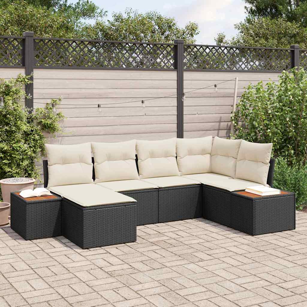 Garden Sofa Set with Cushions 7 pcs Black and Cream Poly Rattan