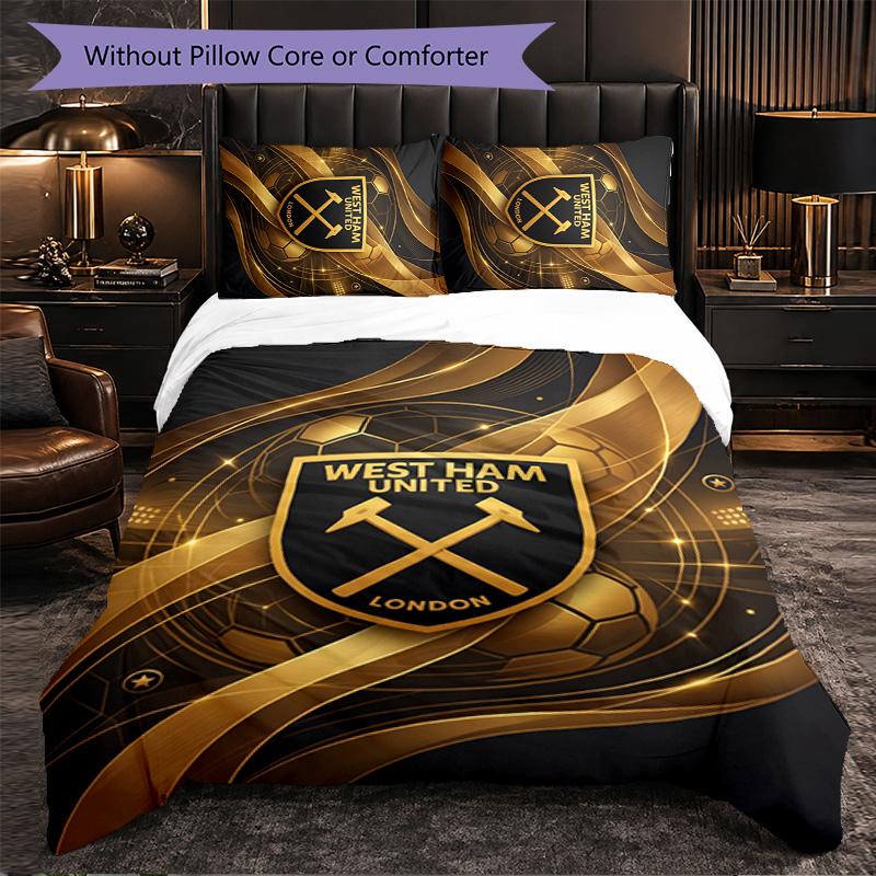 Juego de Ropa de Cama de 3 Piezas de Fútbol West Ham United Suave Juego de Funda Nórdica con Fundas de Almohada Juego de Decoración de Dormitorio Impreso para el Hogar