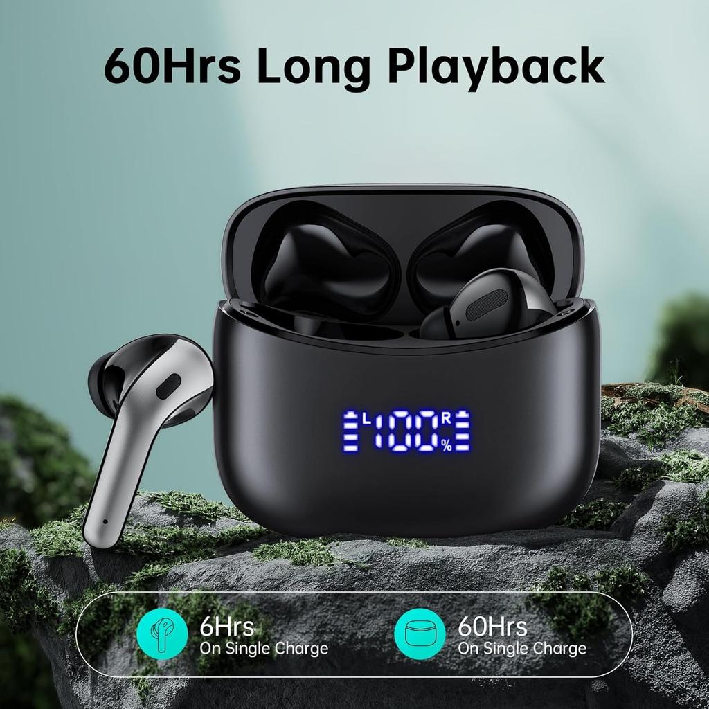 Bluetooth 5.4 Earbuds Wireless ANC Noise Canceling Headphones 60Hrs Playtime Ear Buds Deep Bass Stereo IPX7 Waterproof Sport Earphones for Android iOS