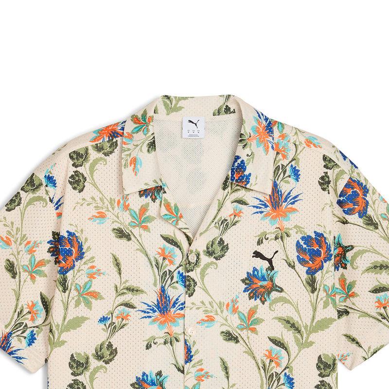 Puma Aop Ss25 Floral Lifestyle Series Breathable Comfortable Versatile Short Sleeve Shirt Men shirts Off-White 633343-87