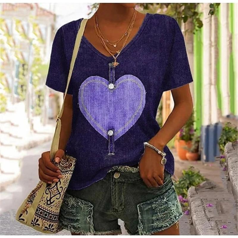 Abstract Oil Painting Floral 3D Print Summer Letter Fashion Women T-shirt Short Sleeve Everyday Tops T-shirt Harajuku Vintage