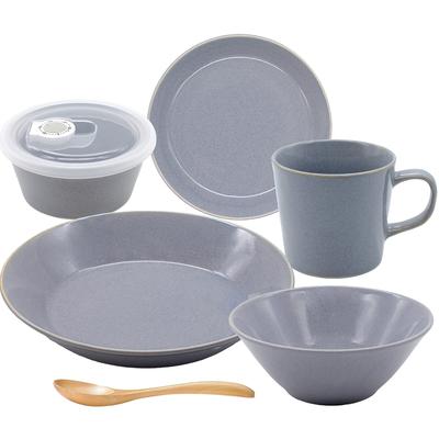 Aito Dinnerware Mino Dishwasher and Microwave Made In Product Number for Single Living "Natural Color" Set, 6-Piece Set, Blue-Gray, Ware, Safe, Japan,