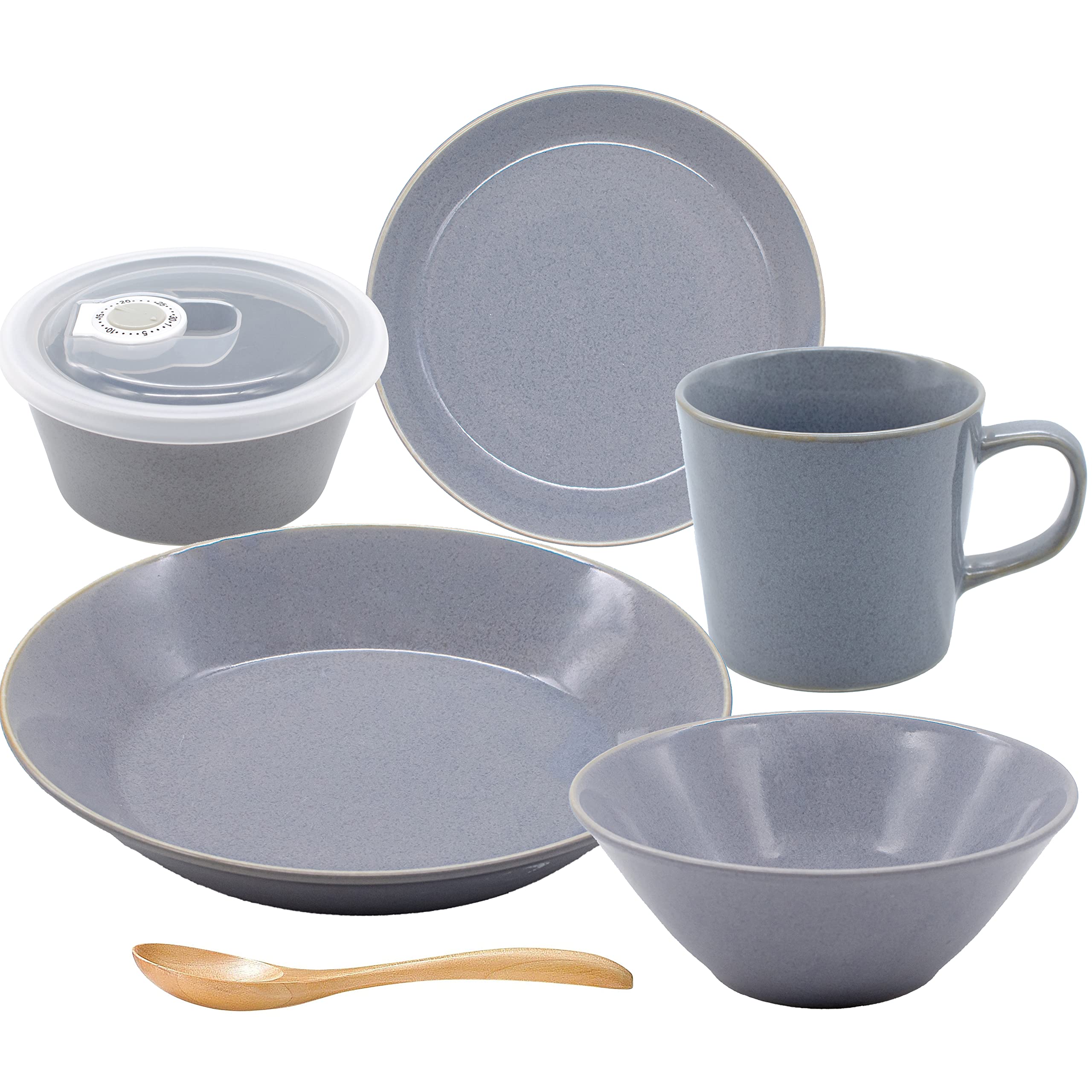 

Aito Dinnerware Mino Dishwasher and Microwave Made in Product Number for Single Living Natural Color Set, 6-Piece Set, Blue-Gray, Ware, Safe, Japan, синий