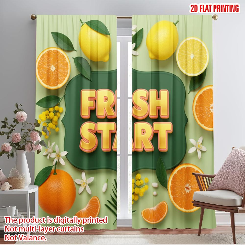 

2pcs 2D flat printing Curtains Fresh Start Citrus Flowers Polyester Without Electricity Party Decorations Use for All Occasions 52.50×116.00 CM 2pcs