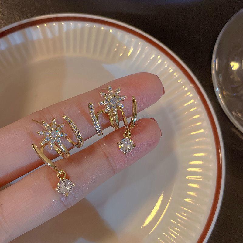 Ultra-glänzende Zirkon-Stern-Ohrstecker - Modische Damen-Ohrstecker aus 925er Silber