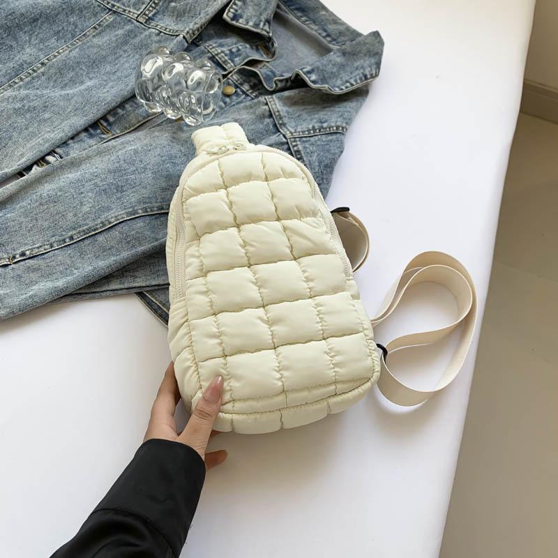 White Plaid Puff Shoulder Bag - Trendy, Versatile, and Cute for 2026