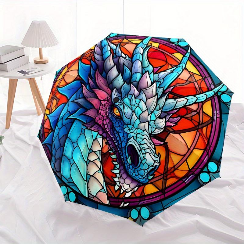 Stained Glass Dragon Wall Art Decor - Fantasy Animal Mural Painting for Home Office Living Room Bedroom Decoration Umbrella