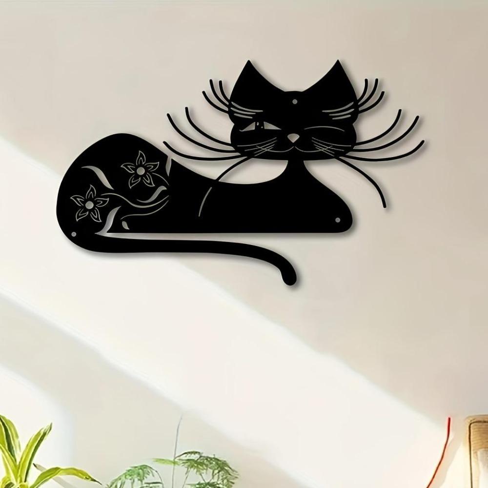 Black Cat Metal Wall Art Indoor Outdoor Sculpture Decor Halloween Christmas Gift