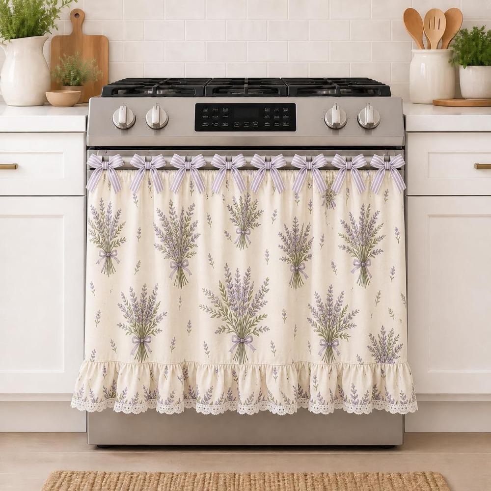 Cotton Blend Stove Cover Skirt Charming Farmhouse Stove Skirt Rustic Oven Curtain  Home