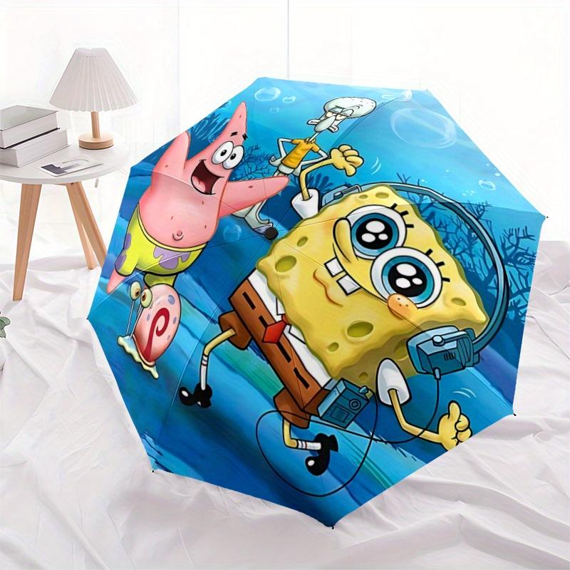 

1pc SpongeBob SquarePants Automatic Folding Umbrella - Portable 3-Fold Design with 8-Bone Iron Frame, Outdoor, for Fans, Travelers, Daily Use, Pe
