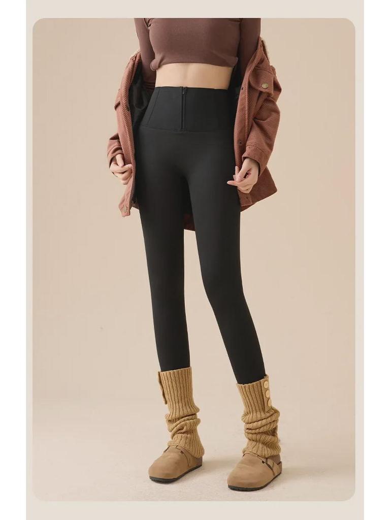 Women's High-Waist Seamless Velvet Shark Pants - Warm, Thick Autumn/Winter Yoga Bottoms, Suitable for Spring and Autumn