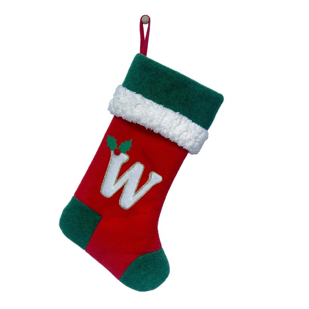 26 Letter Embroidered Velvet Christmas Stocking Large Storage Area with Strap for Hanging 46 by 20 Centimeters