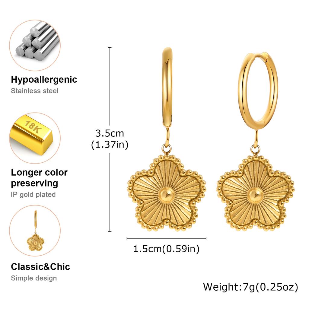 Stainless Steel Earrings Exquisite Y2K Metal Plum Blossom Plant Earring Luxury Gold-plated for Women High Quality Jewelry