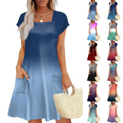 Summer Dresses For Women Loose Square Neck Cap Sleeve Casual Beach Vacation Tshirt Dress Sundresses With Pockets