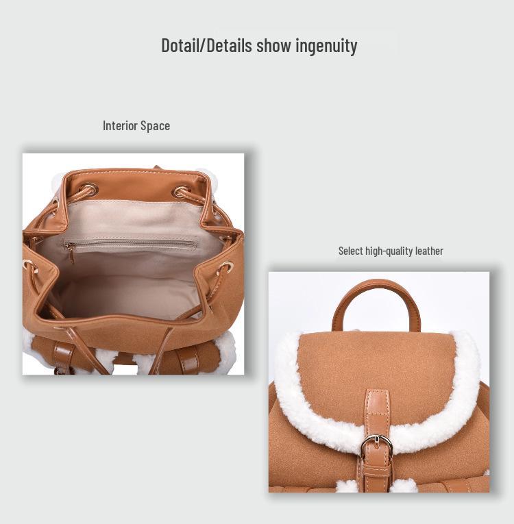 Rucsac de pluș de înaltă calitate pentru femei, iarna 2025: Stil colegial, Lux discret pentru călătorii și navetă