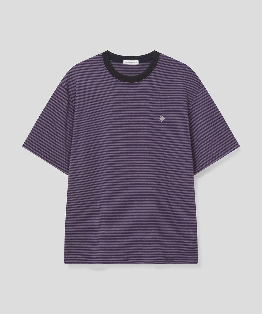 SLOW RECORD HOUSE Striped Short Sleeve T-Shirt_Purple
