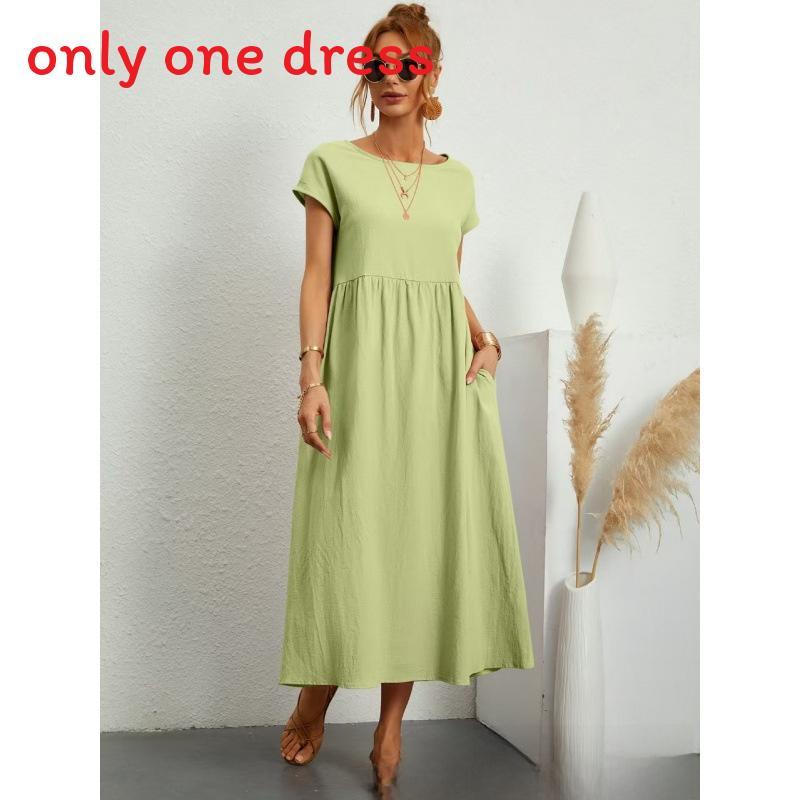 Minimalistisches Baumwoll-Leinen-Kleid mit Taschen für den Frühling, Freizeitkleidung