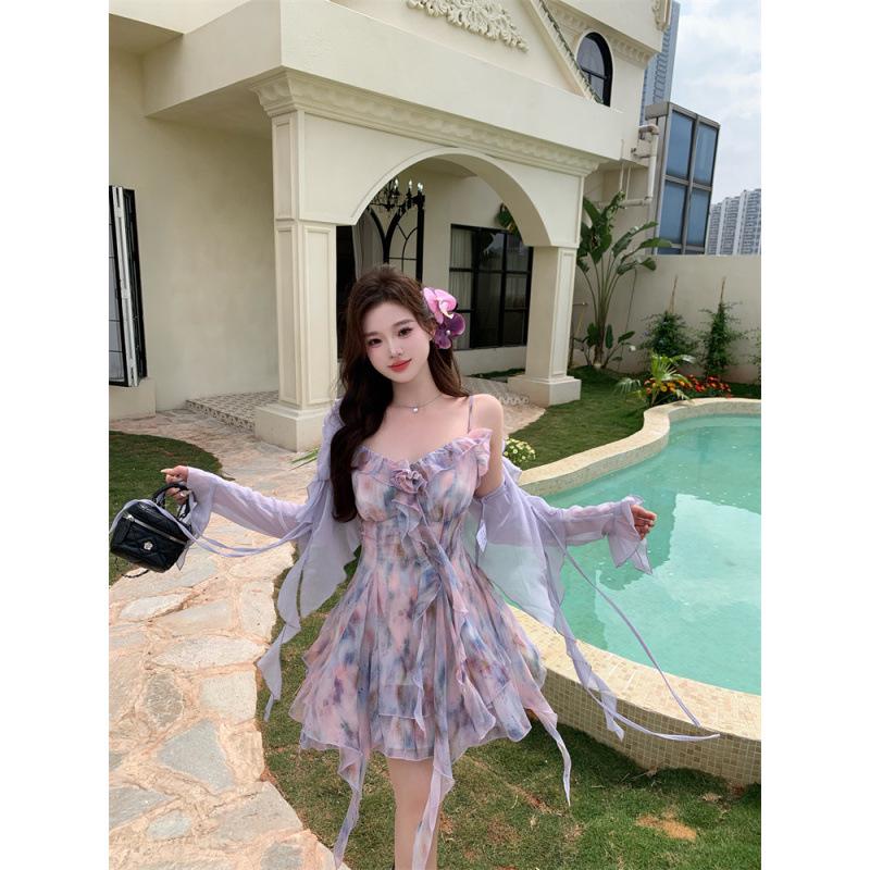 

2025 Spring/Summer Plus Size Floral Chiffon Camisole Dress for Women M