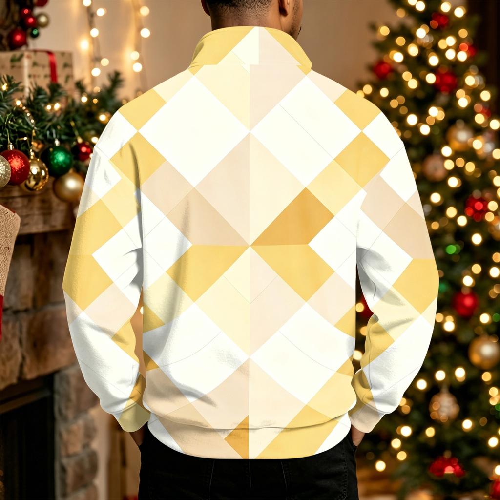 Men's Casual 1/5 Zip Stand Collar Sweatshirt Printed Pullover for Everyday Wear