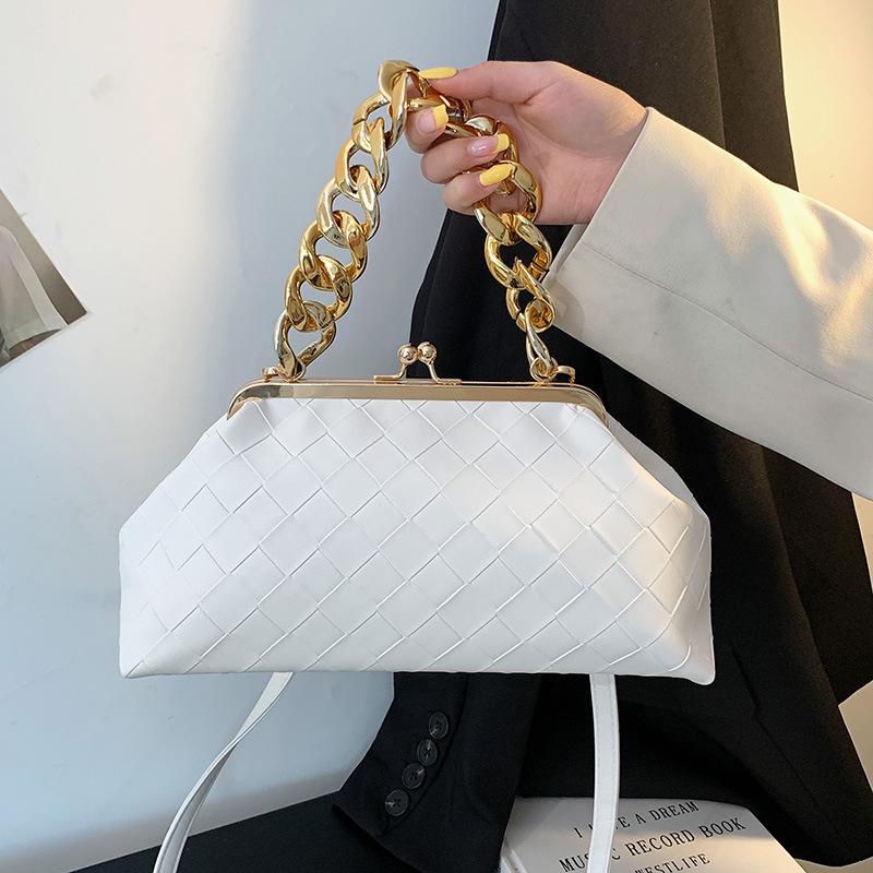 Leather Weaving Bag with Thick Chain Handle Dumpling Bag New Design Crossbody Bag for Luxury Women's Party Cluth Bags