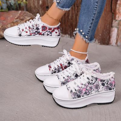 European and American Foreign Trade New Large Size Women's Shoes 2025 New Lace-up Canvas Casual Sports Shoes New Graffiti Shoes