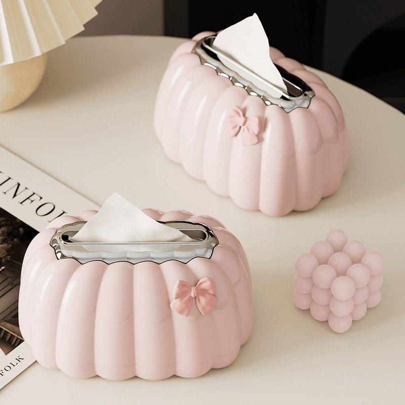 

Pumpkin Spring-Loaded Tissue Box - Flocked Cream Aesthetic for Living Room, Bedroom & Office, Cute & Functional Home Decor