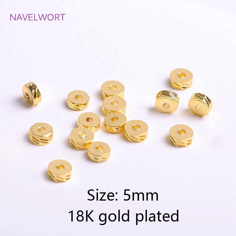 4mm 5mm 6mm Brass Round Diagonal-Cut Beads 18K Gold Plating Flat Round Spacer Beads DIY Jewellery Making Supplies Wholesale