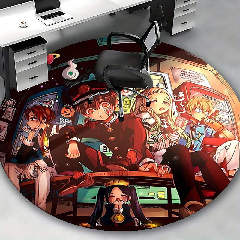 1pc Anime Cartoon Design Round Carpet  Office Chair Mat, NonSlip Rug for Home Decor, Living Room