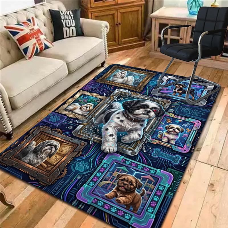 Cybernetic Canine Collage Pattern Rug Floor Mat for Living Room or Bedroom Soft and Comfortable Carpet a Gift for Birthday and Holiday.