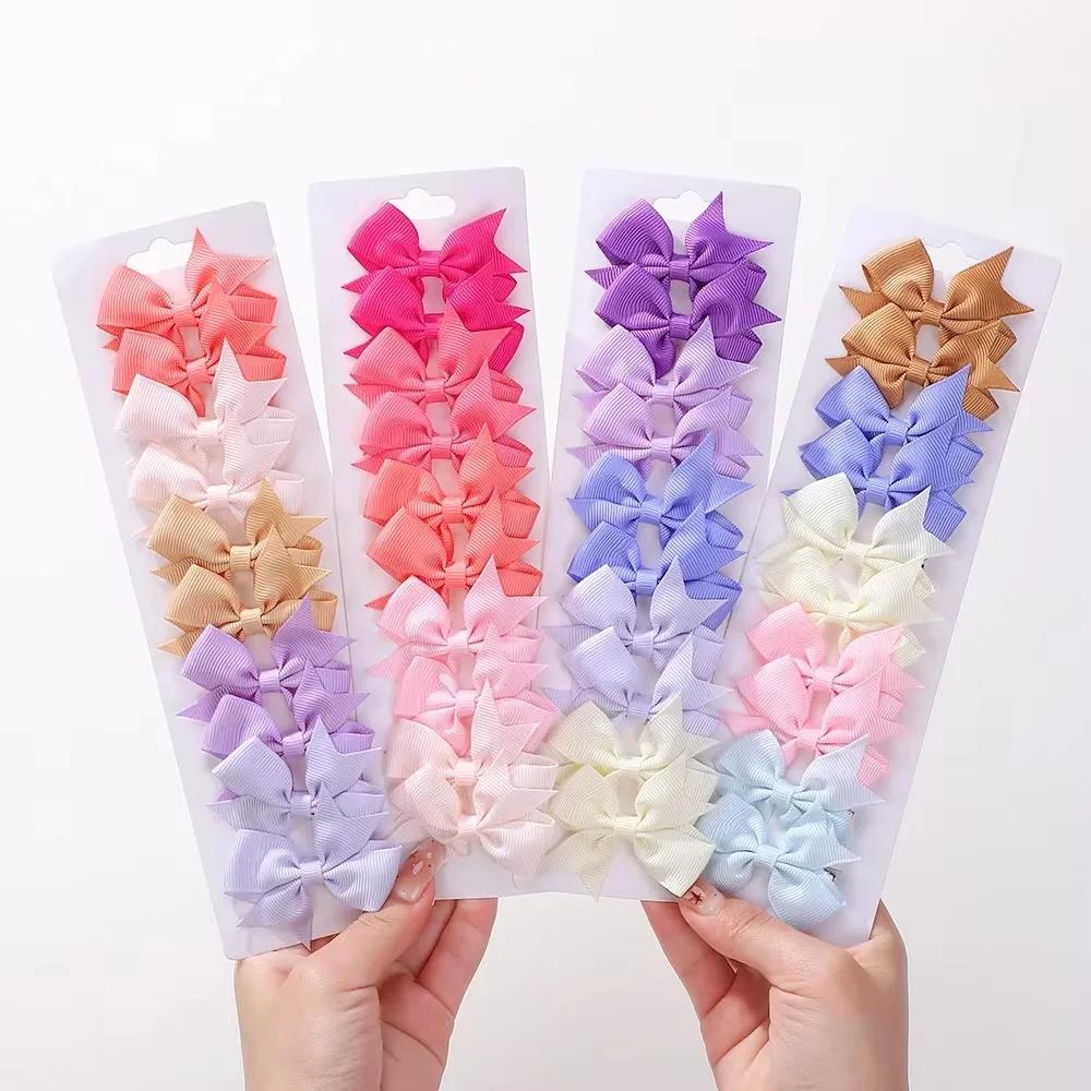 BABY BOWS 10pcs/Set Solid Handmade Bows Hair Clips Ribbon Bowknot Hairgripes for Girls Barrette Classical Kids Headwear Whole