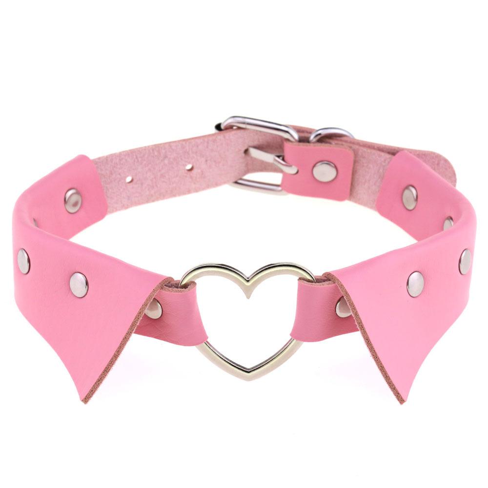 Heart Shirt Collar Faux Leather Choker, Punk Style Collar Necklace Clavicle Chain for Women
