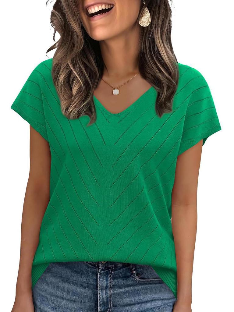 2026 Summer Hot Trend Beach Vacation Cap Sleeve V-Neck Hollowed-Out Casual Knit Sweater for Women