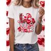 European Size LOVE Print T-shirt, Short Sleeve Crew Neck Casual Top for Summer & Spring, Women's Clothing