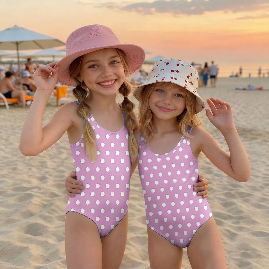 Girls One Piece Swimsuit Polka Dot Print Sleeveless Casual Swimwear for Summer Beach Pool Use Comfortable Fit
