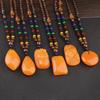 Ethnic Wooden Bodhi Bead Sweater Chain Necklace with Lotus Pendant