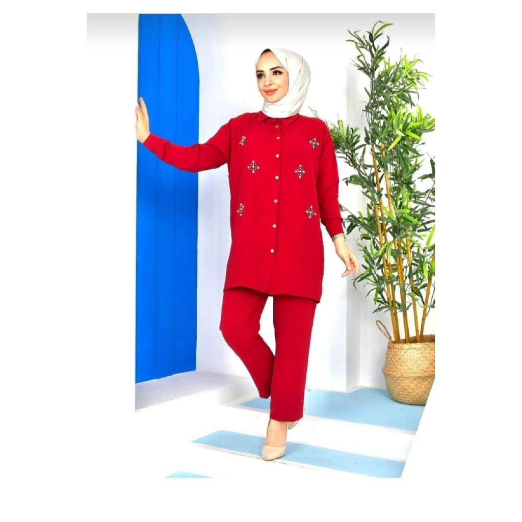 Women's Black Color Linen Shirt Collar Buttoned Bottom Top Set