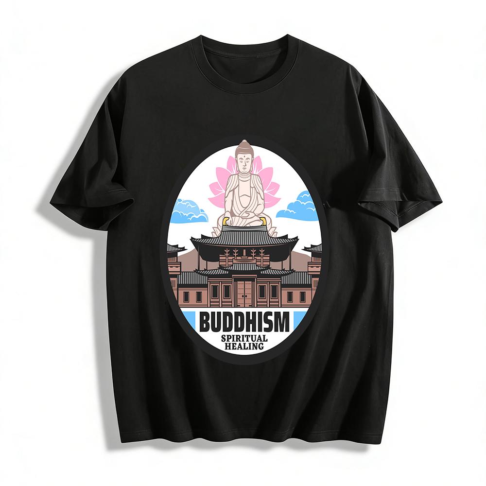 Buddhism Spiritual Healing Graphic Print Casual Top Pure cotton T-shirt
