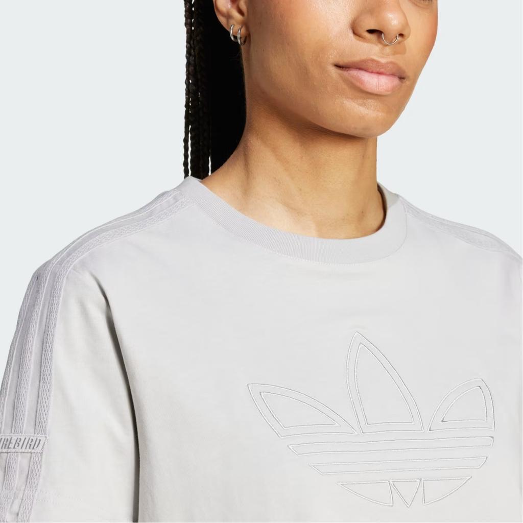 adidas Originals Firebird Cotton Loose Fit Striped T-Shirt Women Tops Gray IY9505