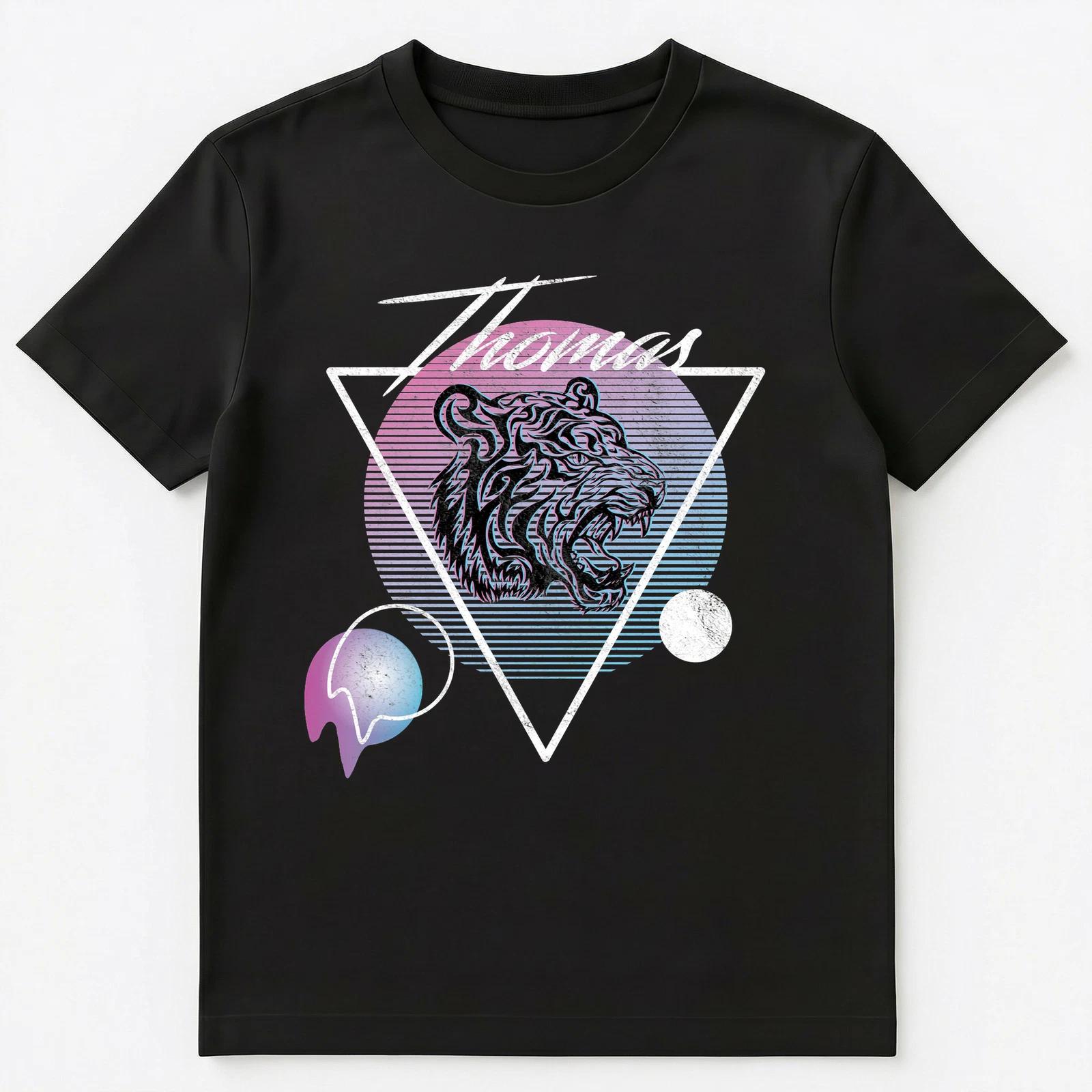 Thomas Name Retro Vaporwave Aesthetic Art Style Tiger Unisex T-Shirt 3XL