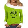 Women's Casual Fashion Sexy Off-Shoulder Collar Christmas Pattern Long Sleeve Crewneck T-Shirt Top