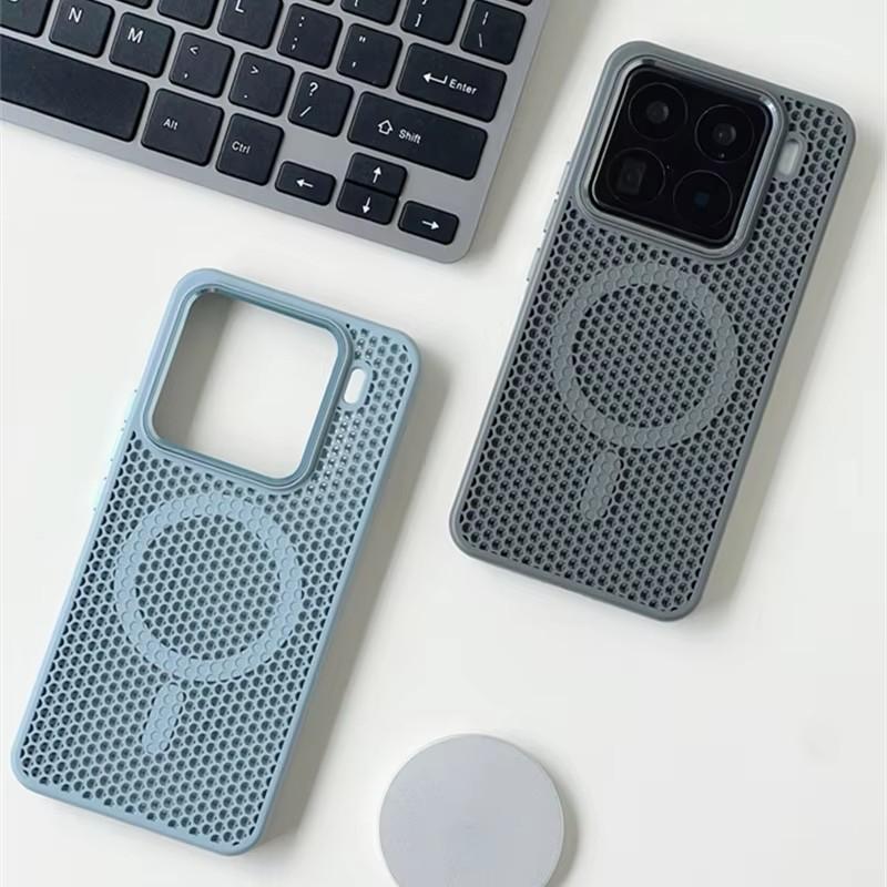 For Xiaomi Mi 15 Ultra 15pro Mi 14 Magnetic Alloy Lens Wireless Charging Cover Hollow Honeycomb Mesh Cooling Magsafe Phone Case