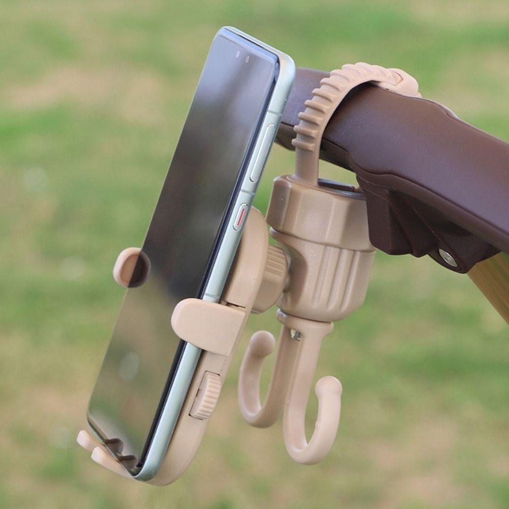 

Stable Stroller Phone Holder 2 in 1 Adjustable Shopping Pram Hook Wheelchair Accessories Khaki Style A