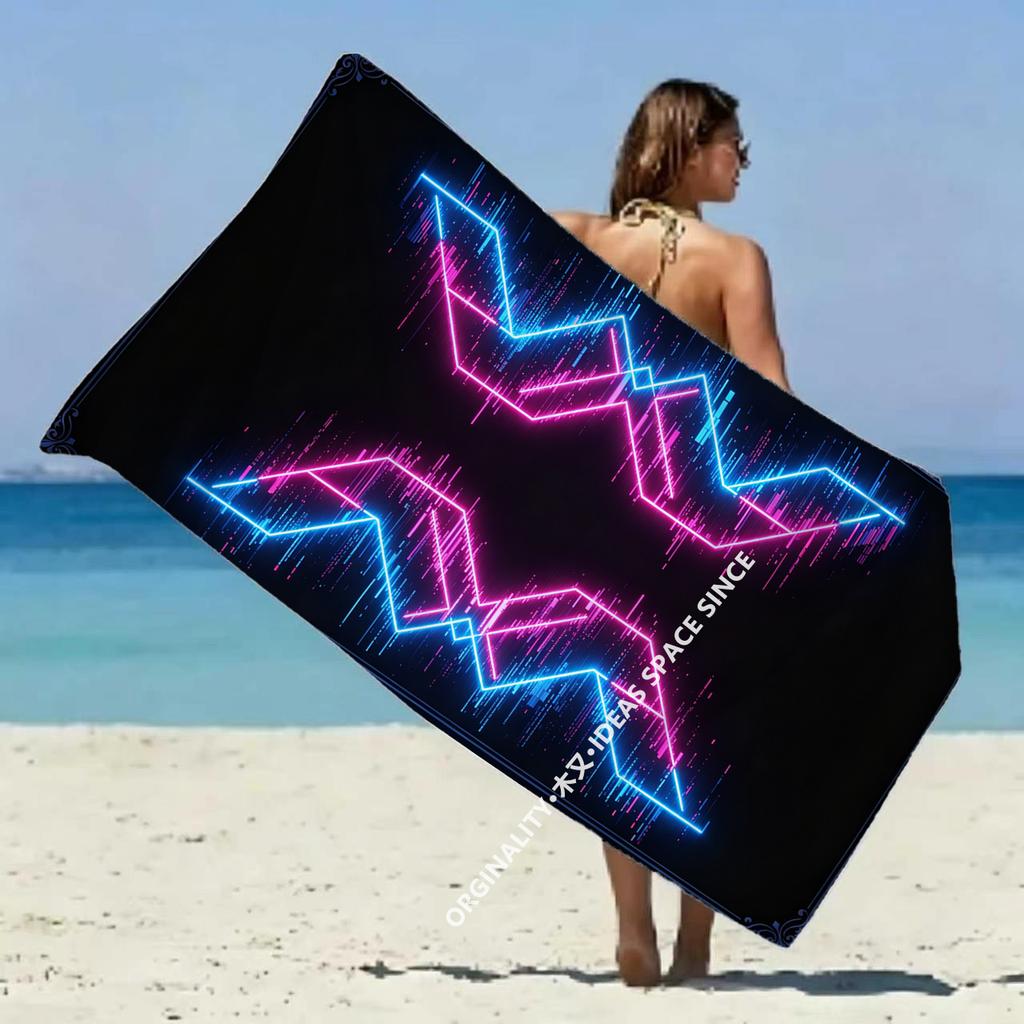 Cyber Glitch Geometric Beach Towel Patterned Sunscreen And Windproof Suitable For Swimming Pool Camping Travel Blanket