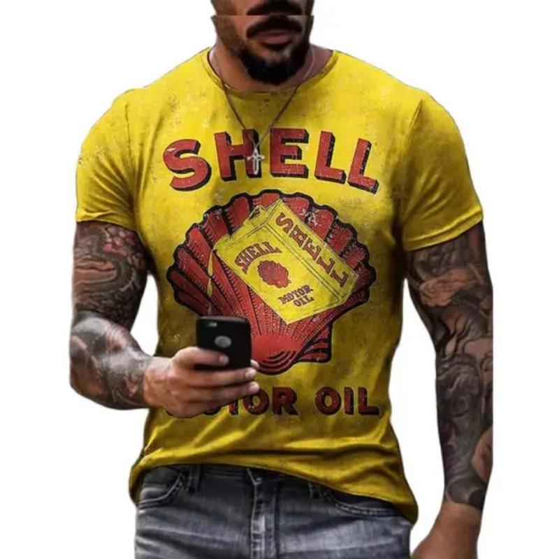 Vintage Men's T-shirts 3D Retro Print Short Sleeve Letter Tops Fashion Oil T Shirt For Mens Motorcycle T-shirts Oversized Tees
