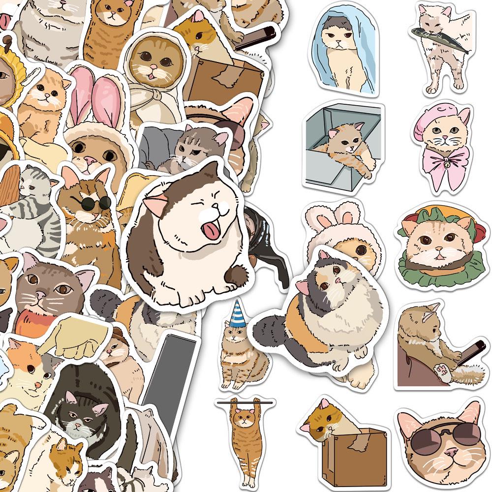 50 Cat Emoji Stickers: Creative Cartoon Decals for DIY Phone Cases, Water Bottles, and Notebooks