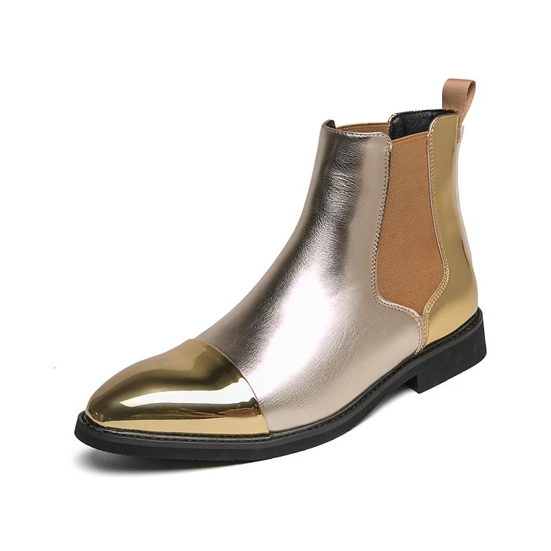 

Модные мужские классические лакированные кожаные ботинки челси в стиле ретро, мужские модные ботильоны, мужские повседневные короткие ботинки в британском стиле, высокие ботинки 38-46 46 золотой